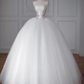 White Tube Top Fitted-Waist Slim-Fit Tulle Puffy Hem Bridal Gown R5904