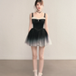 Black suspender gradient waist slim A-line short skirt homecoming dress R5412