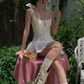 White suspenders slim waist cute playful A-line mini skirt homecoming dress R4644