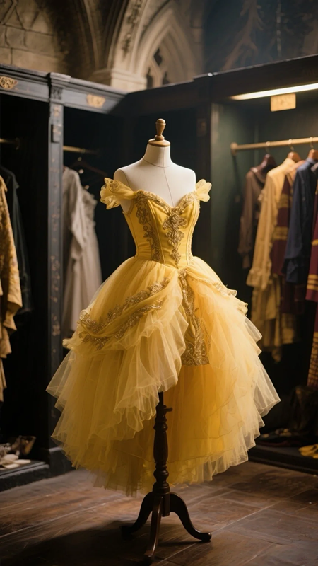 Gold one-shoulder slim waist ball gown with fluffy tulle skirt R6083