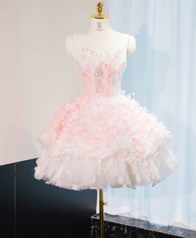 Pink suspender waist fairy design skirt short skirt homecoming dress R4201