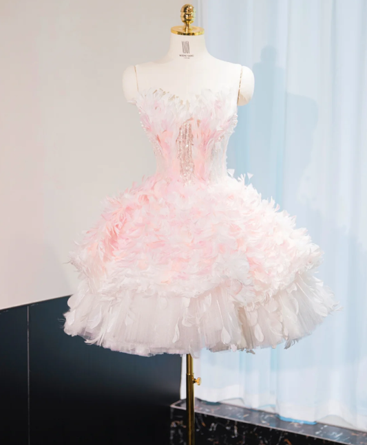 Pink suspender waist fairy design skirt short skirt homecoming dress R4201