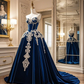 Blue strapless fitted waist slim-fitting ball gown with a full skirt R7216