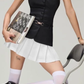 Black and white sleeveless slim waist sexy hot girl pleated skirt short homecoming dress R4684