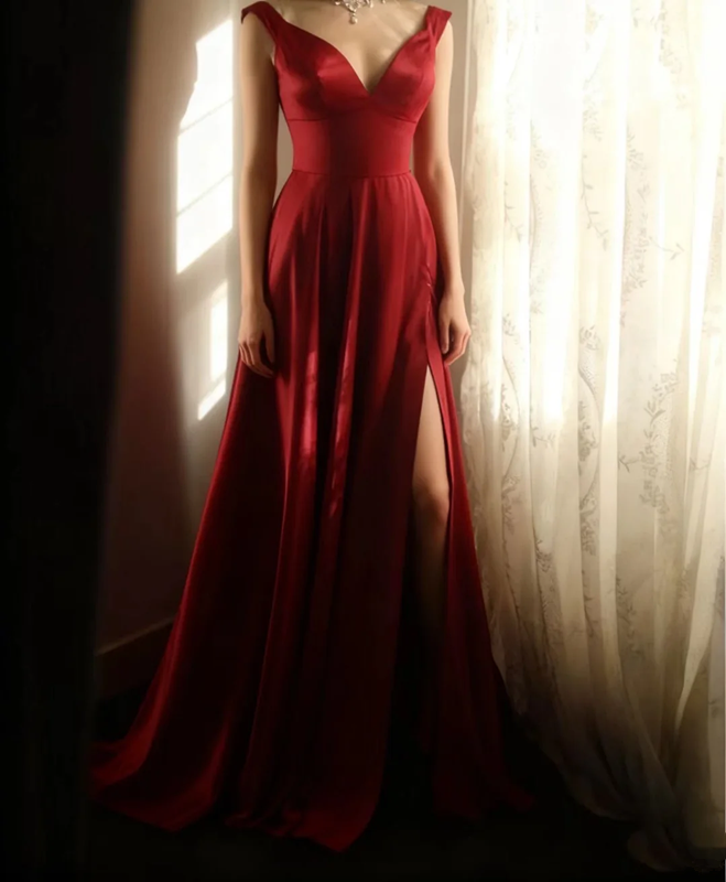 Red halter-neck fitted long ball gown, elegant and sophisticated R6704