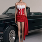 White neckline tube top red top charming sexy hip red skirt homecoming dress R4810
