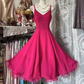 Rose pink halter-neck fitted midi ball gown R7850