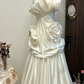 White strapless, fitted waist, pleated classic long ball gown R6422