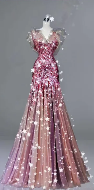 Dark red sequined halter-neck fitted long ball gown R6464