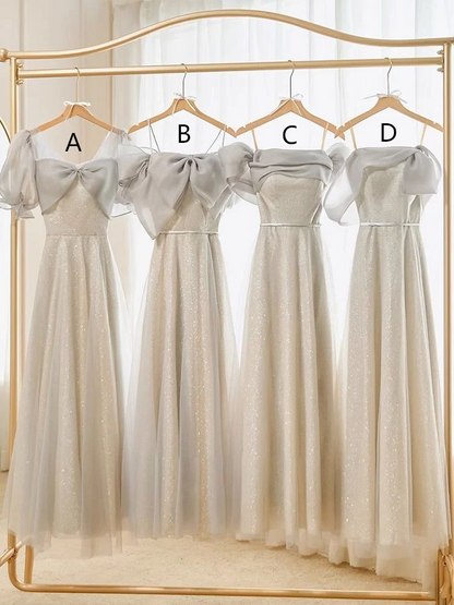 Light grey sequined slim waist ball gown, bridesmaid dress R5985
