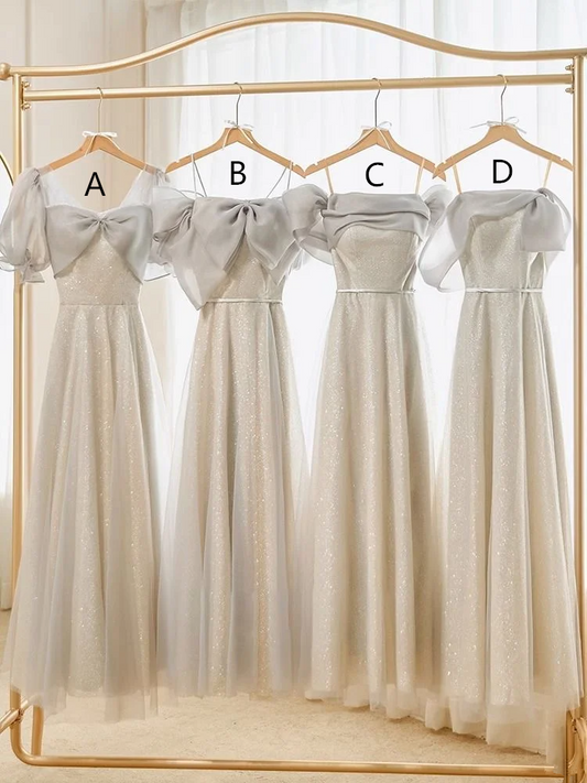 Light grey sequined slim waist ball gown, bridesmaid dress R5985