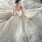 White strapless lace waist slim fit puffy skirt floor-length bridal gown R6045