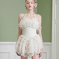 White halter neck slim waist fluffy sexy cute short skirt homecoming dress R5274