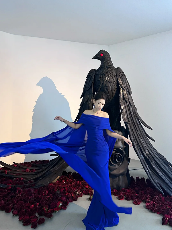 Blue one-shoulder waist elegant slim sexy long ball gown R6105