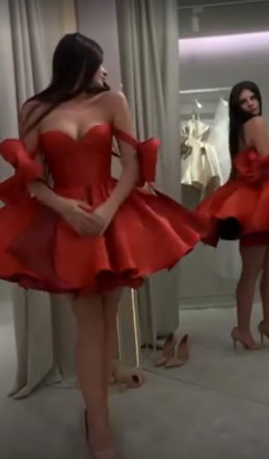 Red Spaghetti‑Strap Tie‑Waist A‑Line Princess Mini Homecoming Dress R5454