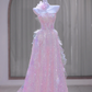 Pink Strapless Sequined Waist Slim Fit Cute Ball Gown Bridal Dress R5866