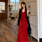 Fairy V-neck suspender dress French style slim high waist petite long skirt holiday style skirt R1758