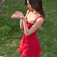 Heavy French romantic vacation suspender dress French temperament design short skirt R3326