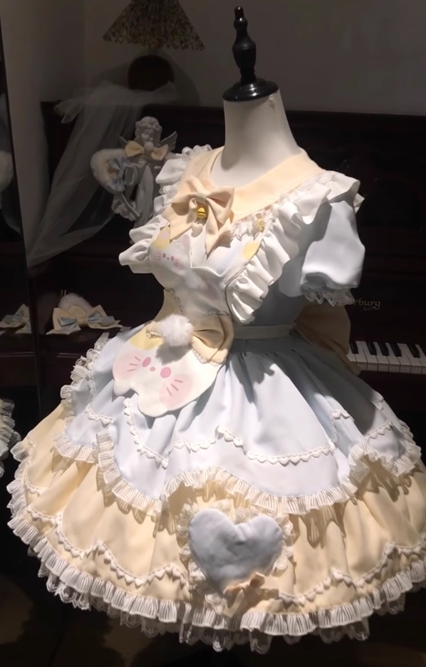 Blue and yellow cute sweet lolita fashionable short-sleeved OP dress fluffy runaway princess dress Lolita R1682