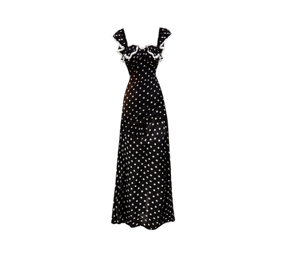 Tea break French retro polka dot dress 2025 new holiday slim temperament long dress R0041