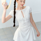 White Eyelet Embroidery Mini Dress Women With Keyhole Neck And Bow Tie Detail R9394