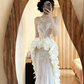 White rhinestone-embellished fitted sexy ball gown/bridal dress R9062