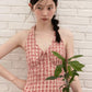 Retro Pink Gingham Halter Mini Dress with Heart Detail R9173