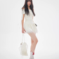 French Mini Dress, White Off-Shoulder Ruched Bodycon With Lace Hem R9380