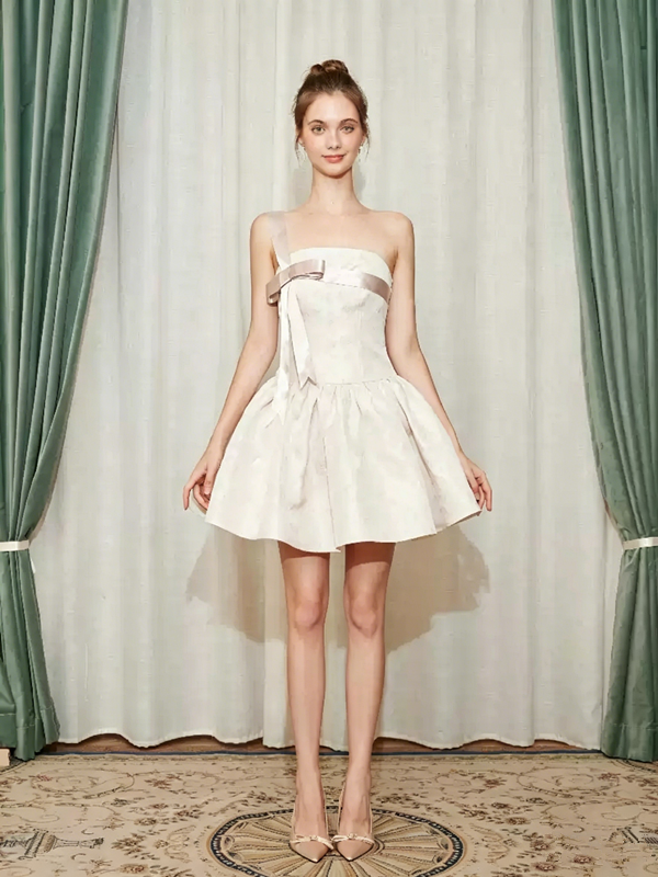 Sweet Spaghetti Strap Tiered Mini Dress with Bow and Ruffle R9150
