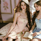 Sweet Pink Corset Mini Dress with Lace Trim & Puff Skirt R9204