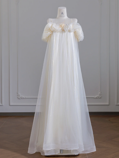 Light apricot halter-neck off-the-shoulder long ball gown R8246