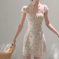 Sweet Style White Pink Floral Halter Dress Slim Fit Casual Party Dress R9358