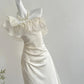 Elegant Off-Shoulder Satin Dress with Lace-Up Back R9126