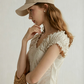 Beige Floral Print Mini Dress Women With Ruffled V-Neck And Puff Sleeves R9456
