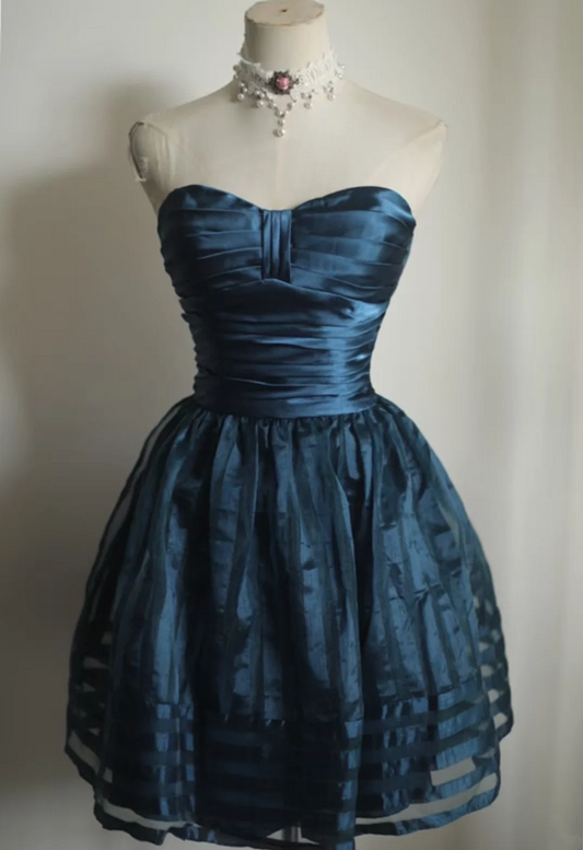 Navy blue strapless fitted waist short ball gown R6765