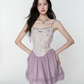 Purple Floral Jacquard Corset Cami Dress Women With Tulle Skirt And Bow Straps R9409
