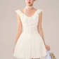 White Lace Trim Corset Style Mini Dress Women With Ruffle Straps And Flared Skirt R9395