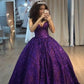 Purple sequined suspenders low-cut sexy waisted puffy skirt dress, prom dress R5376