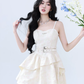 White Jacquard Floral Cami Dress Women With Corset Waist And Layered Skirt R9433