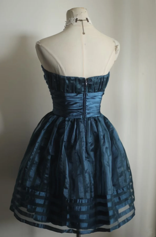 Navy blue strapless fitted waist short ball gown R6765