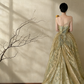 Yellow-green strapless corset waist A-line long formal ball gown, bridal gown R8018