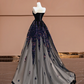 Black strapless, fitted waist, long ball gown with a full skirt R8391