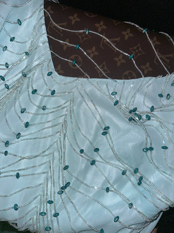 Light blue strapless satin long ball gown R6925