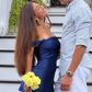 Blue suspender satin waist slim hip skirt homecoming dress R5575