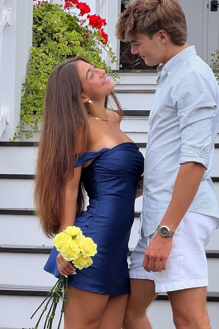 Blue suspender satin waist slim hip skirt homecoming dress R5575