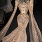 Gold sequined, fitted, bodycon, long, sexy ball gown/bridal dress R8703