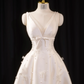 Light apricot satin halter-neck fitted long ball gown, bridal dress R8912
