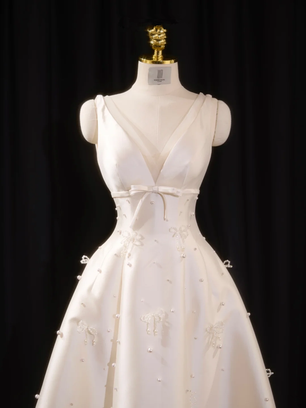 Light apricot satin halter-neck fitted long ball gown, bridal dress R8912