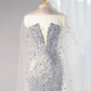 Gray strapless fitted long ball gown R9002