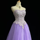 Elegant tube top embroidered top purple A-line tulle skirt homecoming dress R4954
